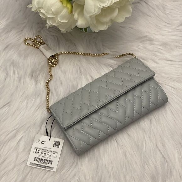 Zara Quilted Gray Gold Crossbody Mini Wallet Bag - Picture 7 of 7